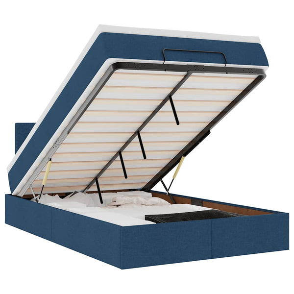 vidaXL Ottoman Bed with Mattress & LED Blue 120x200 cm Fabric
