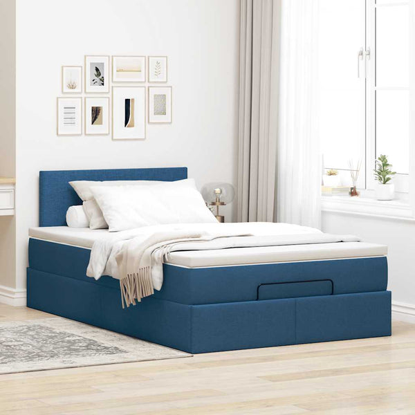 vidaXL Ottoman Bed with Mattress & LED Blue 120x200 cm Fabric