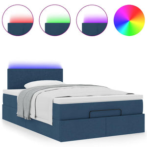 vidaXL Ottoman Bed with Mattress & LED Blue 120x200 cm Fabric