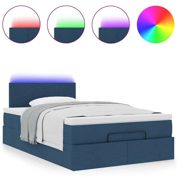 vidaXL Ottoman Bed with Mattress & LED Blue 120x200 cm Fabric