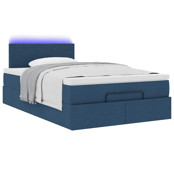 vidaXL Ottoman Bed with Mattress & LED Blue 120x200 cm Fabric