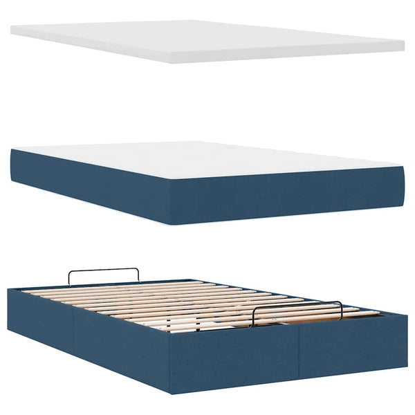 vidaXL Ottoman Bed with Mattress & LED Blue 120x200 cm Fabric