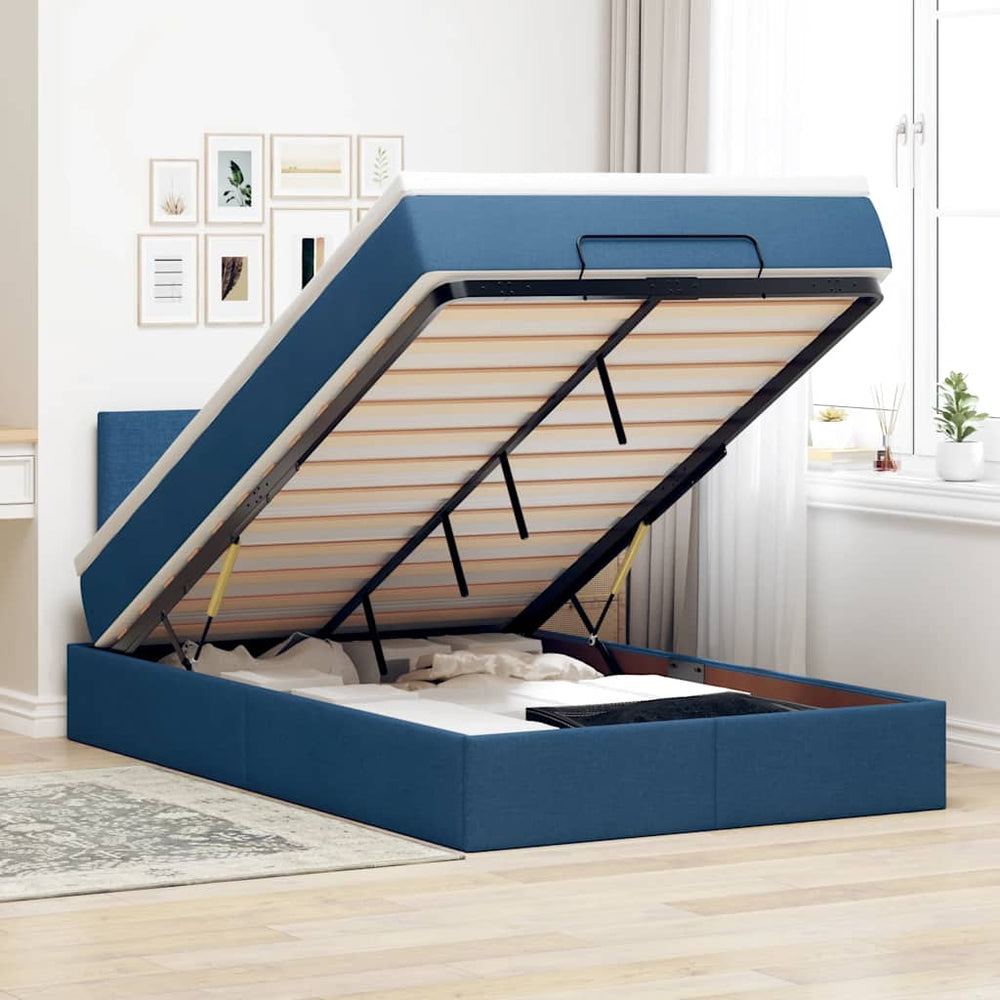 vidaXL Ottoman Bed with Mattress & LED Blue 120x200 cm Fabric