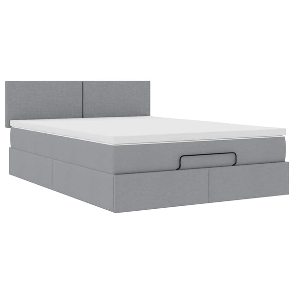 vidaXL Ottoman Bed with Mattress & LED Lights Light Grey 140x190 cm Fabric