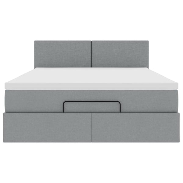 vidaXL Ottoman Bed with Mattress & LED Lights Light Grey 140x190 cm Fabric