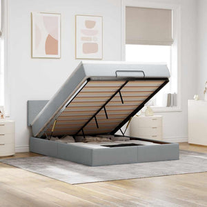 vidaXL Ottoman Bed with Mattress & LED Lights Light Grey 140x190 cm Fabric