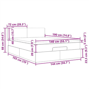 vidaXL Ottoman Bed with Mattress & LED Dark Brown 140x190 cm