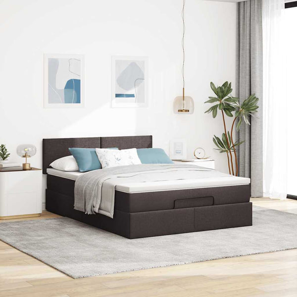 vidaXL Ottoman Bed with Mattress & LED Dark Brown 140x190 cm