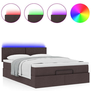 vidaXL Ottoman Bed with Mattress & LED Dark Brown 140x190 cm