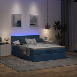 vidaXL Ottoman Bed with Mattress & LED Lights Blue 140x190 cm Fabric