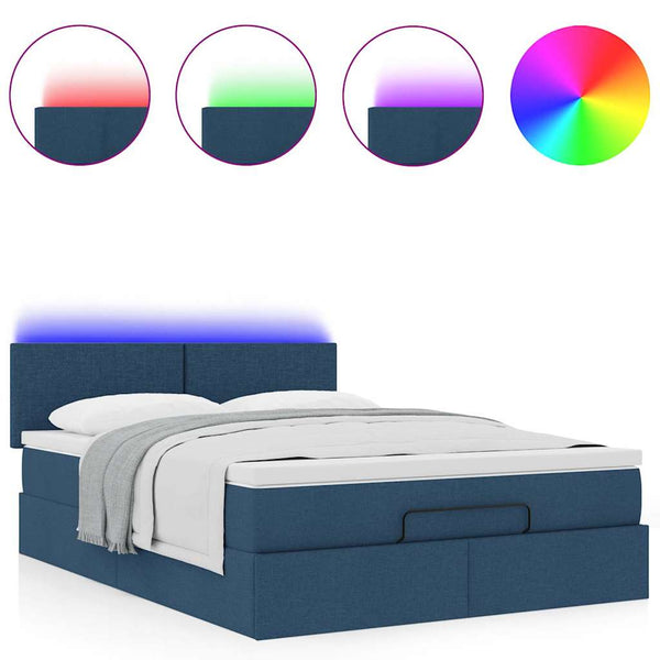 vidaXL Ottoman Bed with Mattress & LED Lights Blue 140x190 cm Fabric
