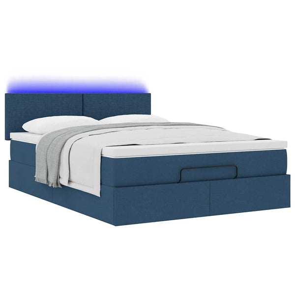 vidaXL Ottoman Bed with Mattress & LED Lights Blue 140x190 cm Fabric