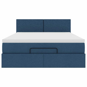 vidaXL Ottoman Bed with Mattress & LED Lights Blue 140x190 cm Fabric