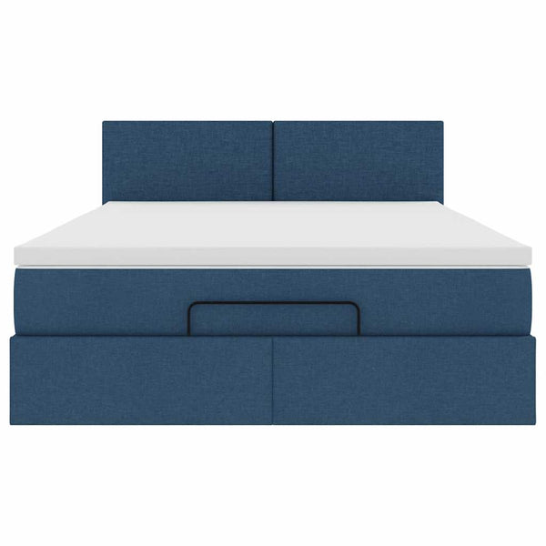 vidaXL Ottoman Bed with Mattress & LED Lights Blue 140x190 cm Fabric
