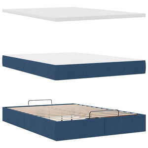 vidaXL Ottoman Bed with Mattress & LED Lights Blue 140x190 cm Fabric