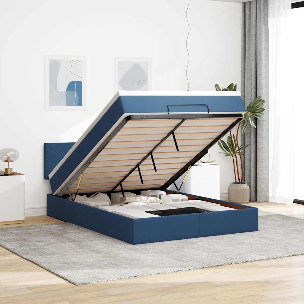 vidaXL Ottoman Bed with Mattress & LED Lights Blue 140x190 cm Fabric
