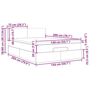 vidaXL Ottoman Bed with Mattress & LED Light Grey 140x200 cm Fabric