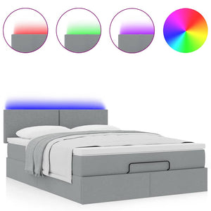 vidaXL Ottoman Bed with Mattress & LED Light Grey 140x200 cm Fabric
