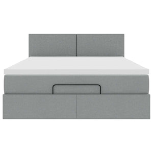 vidaXL Ottoman Bed with Mattress & LED Light Grey 140x200 cm Fabric
