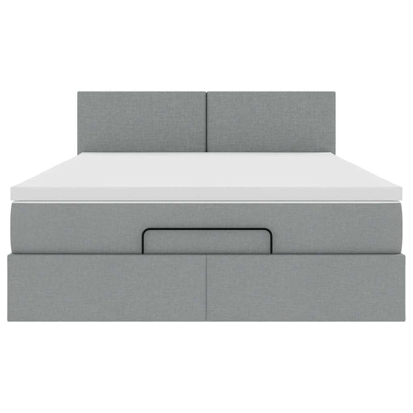 vidaXL Ottoman Bed with Mattress & LED Light Grey 140x200 cm Fabric