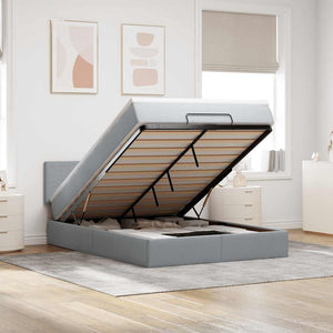 vidaXL Ottoman Bed with Mattress & LED Light Grey 140x200 cm Fabric