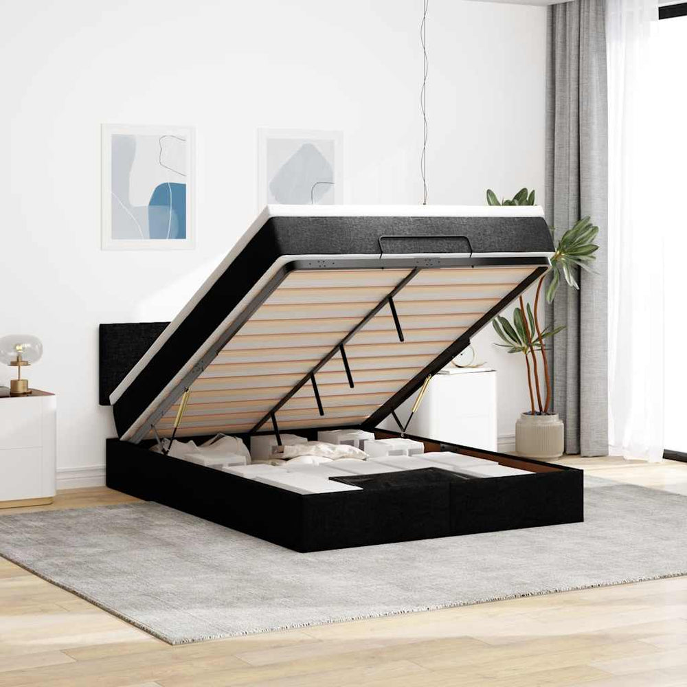 vidaXL Ottoman Bed with Mattress & LED Black 140x200 cm Fabric