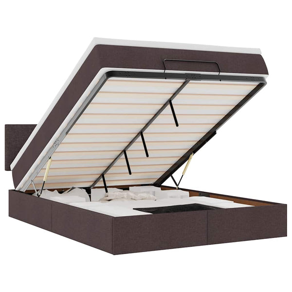vidaXL Ottoman Bed with Mattress & LED Dark Brown 140x200 cm Fabric