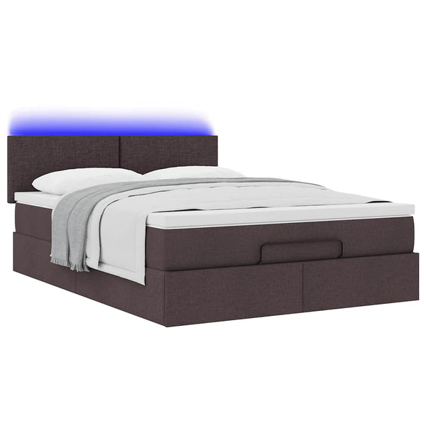 vidaXL Ottoman Bed with Mattress & LED Dark Brown 140x200 cm Fabric