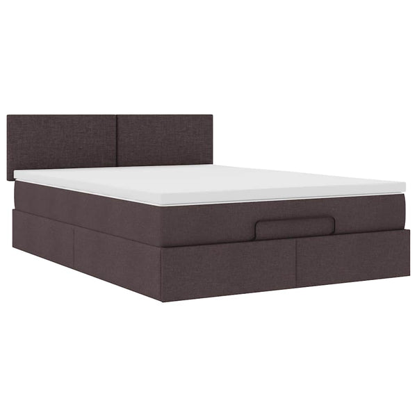 vidaXL Ottoman Bed with Mattress & LED Dark Brown 140x200 cm Fabric