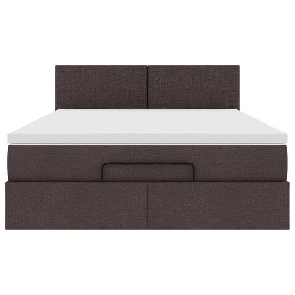vidaXL Ottoman Bed with Mattress & LED Dark Brown 140x200 cm Fabric