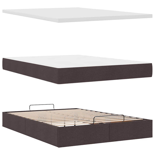 vidaXL Ottoman Bed with Mattress & LED Dark Brown 140x200 cm Fabric
