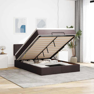 vidaXL Ottoman Bed with Mattress & LED Dark Brown 140x200 cm Fabric
