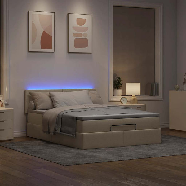 Ottomane Bett mit Matratze Creme 140x200 cm