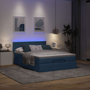 Ottoman Bett mit Matratze & LEDs Blau 140x200 cm