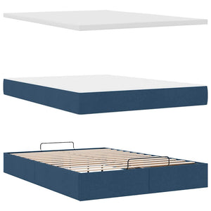 Ottoman Bett mit Matratze & LEDs Blau 140x200 cm