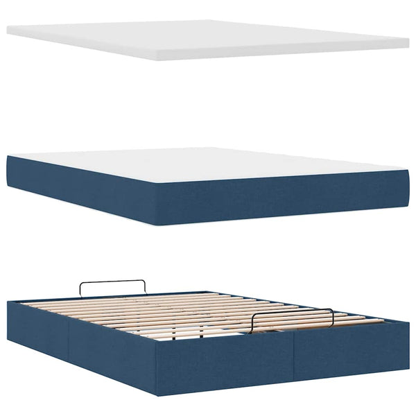 Ottoman Bett mit Matratze & LEDs Blau 140x200 cm