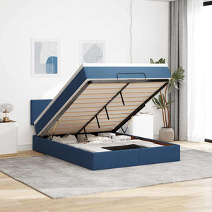 Ottoman Bett mit Matratze & LEDs Blau 140x200 cm