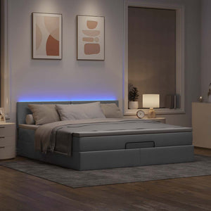Ottoman Bett mit Matratze & LEDs Hellgrau 160x200 cm