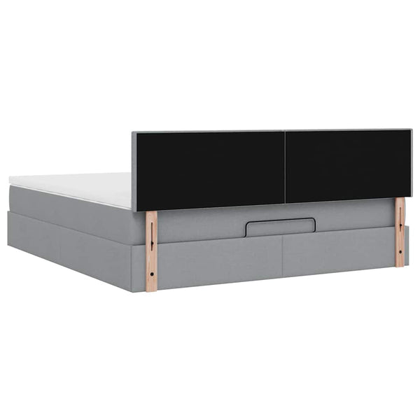 Ottoman Bett mit Matratze & LEDs Hellgrau 160x200 cm