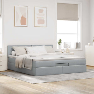 Ottoman Bett mit Matratze & LEDs Hellgrau 160x200 cm