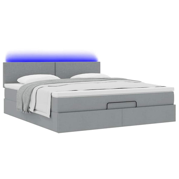 Ottoman Bett mit Matratze & LEDs Hellgrau 160x200 cm