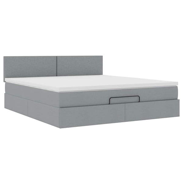 Ottoman Bett mit Matratze & LEDs Hellgrau 160x200 cm