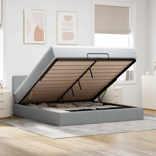 Ottoman Bett mit Matratze & LEDs Hellgrau 160x200 cm