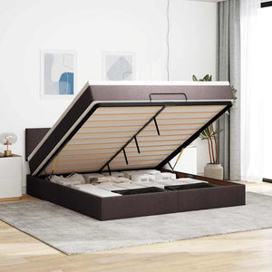 Ottoman Bett mit Matratze & LEDs Dunkelbraun 160x200 cm