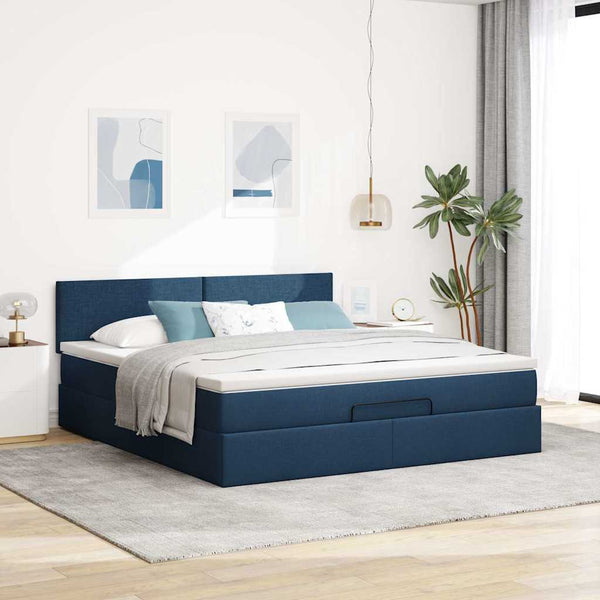 Ottoman Bett mit Matratze & LEDs Blau 160x200