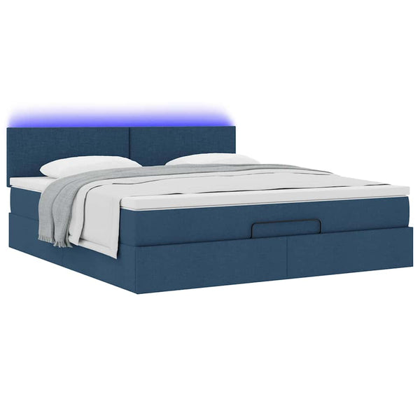 Ottoman Bett mit Matratze & LEDs Blau 160x200