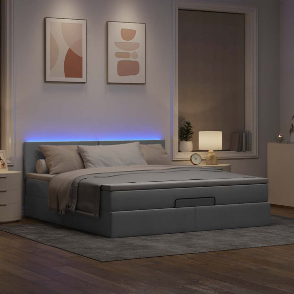 Ottomanen Bett mit Matratze & LEDs Hellgrau 180x200 cm