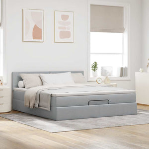 Ottomanen Bett mit Matratze & LEDs Hellgrau 180x200 cm