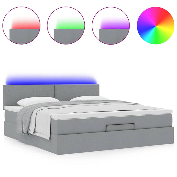 Ottomanen Bett mit Matratze & LEDs Hellgrau 180x200 cm