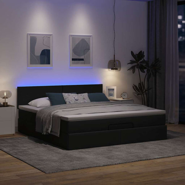 Ottomane Bett mit Matratze & LEDs Dunkelgrau 180x200